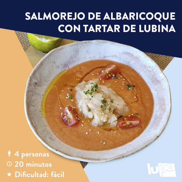 Salmorejo de albaricoque con tartar de lubina o de atún